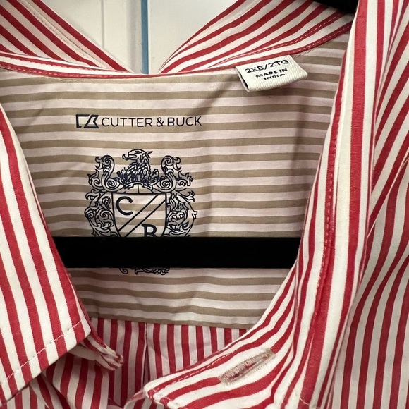 Cutter & Buck Red Striped men’s short sleeved Casual button up Shirt 2XL EUC - Picture 1 of 9